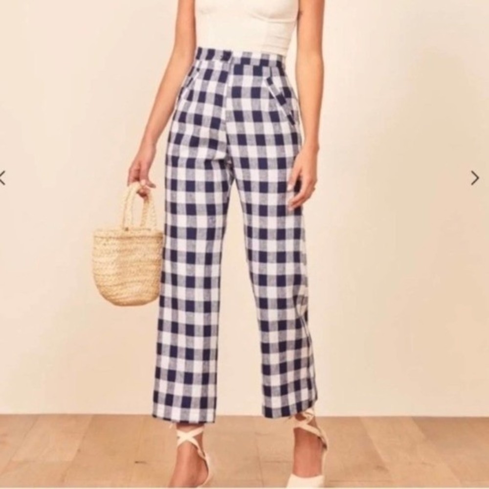 Reformation Jaylene Wide Leg Linen Checkered Pants Size 8